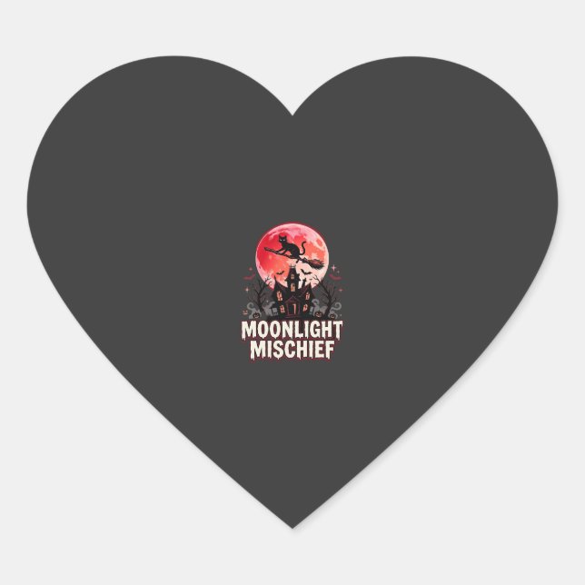 Halloween Cat Moonlight Mischief Heart Sticker (Front)