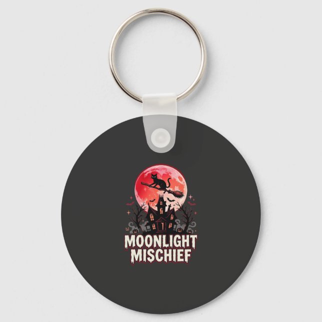 Halloween Cat Moonlight Mischief Key Ring (Front)