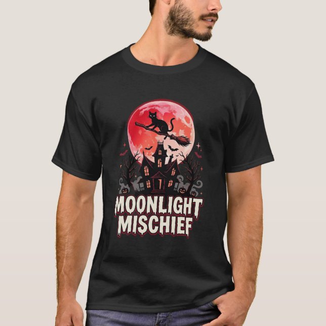 Halloween Cat Moonlight Mischief T-Shirt (Front)