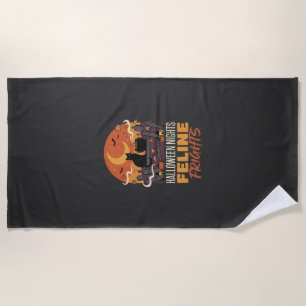 Halloween Cat Moonlit Magic Beach Towel
