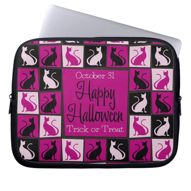 Halloween cat mosaic laptop sleeve (Front)