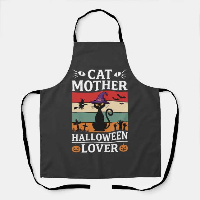 Halloween Cat Mother Lover Retro Witch Design Apron (Front)