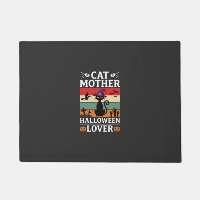 Halloween Cat Mother Lover Retro Witch Design Doormat (Front)