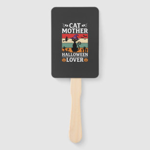 Halloween Cat Mother Lover Retro Witch Design Hand Fan