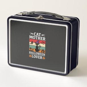 Halloween Cat Mother Lover Retro Witch Design Metal Lunch Box