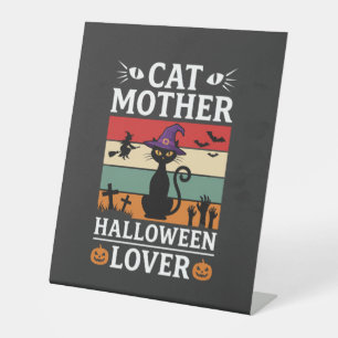Halloween Cat Mother Lover Retro Witch Design Pedestal Sign