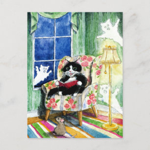 Halloween Cat Mouse Ghosts postcard