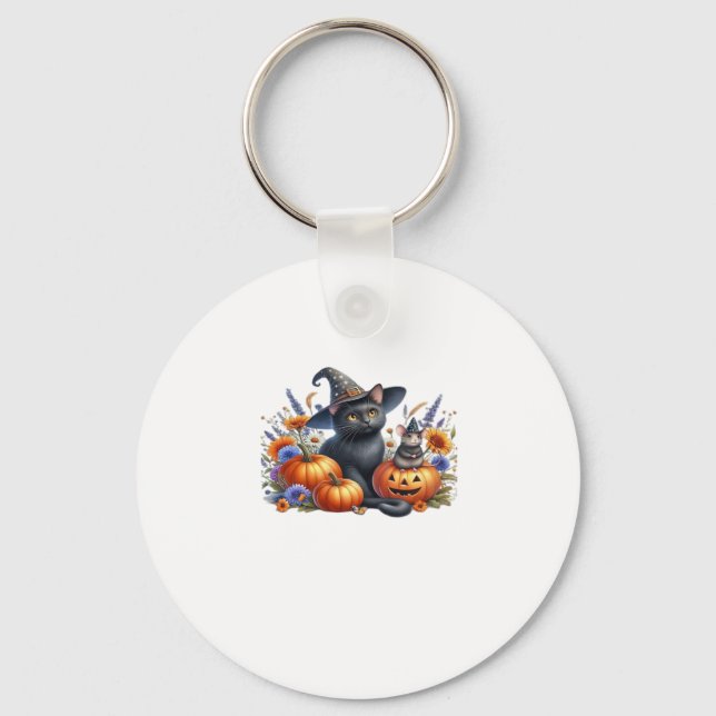 Halloween Cat Mouse Pumpkins T-Shirt Essential T-S Key Ring (Front)