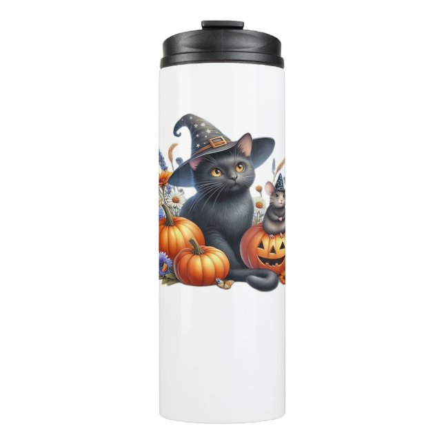 Halloween Cat Mouse Pumpkins T-Shirt Essential T-S Thermal Tumbler (Front)