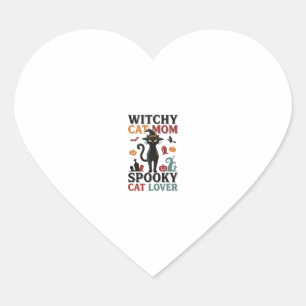 Halloween Cat Mum Vintage Witchy Cat Lover Design_ Heart Sticker