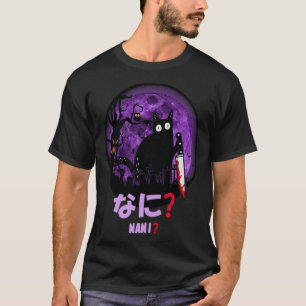 Halloween Cat Nani Murderous Black Cat with Knife  T-Shirt