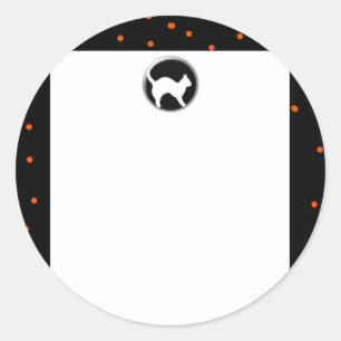 Halloween Cat on Black and Orange Polka Dot Classic Round Sticker