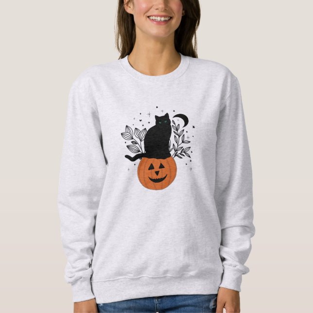 Halloween Cat on Jack'O'Lantern Sweatshirt (Front)