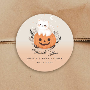 Halloween Cat On Pumpkin Cute Baby Shower Classic Round Sticker