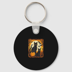 Halloween Cat, Orange Moon, and Bats, and Scary Pu Key Ring