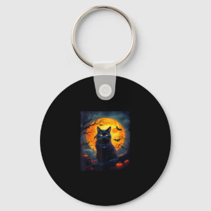 Halloween Cat, Orange Moon, and Bats, and Scary Pu Key Ring