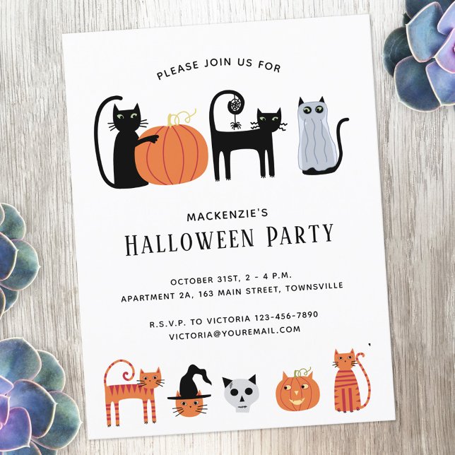 Halloween Cat Party Invitation Postcard (Creator Uploaded)