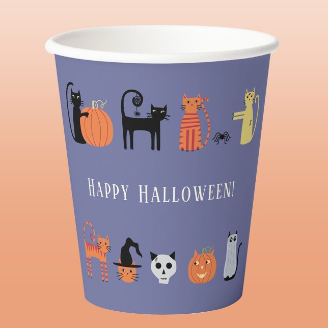 Halloween Cat Party Paper Cups (Halloween cats purple paper party cup)