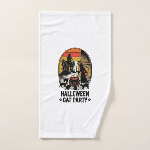 Halloween Cat Party Vintage Witch Cats Design_1 Hand Towel