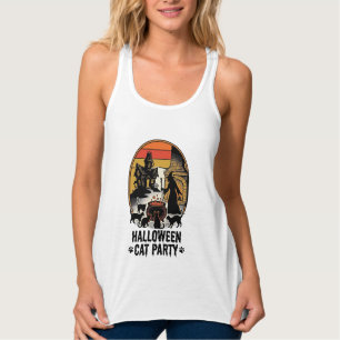 Halloween Cat Party Vintage Witch Cats Design_1 Singlet