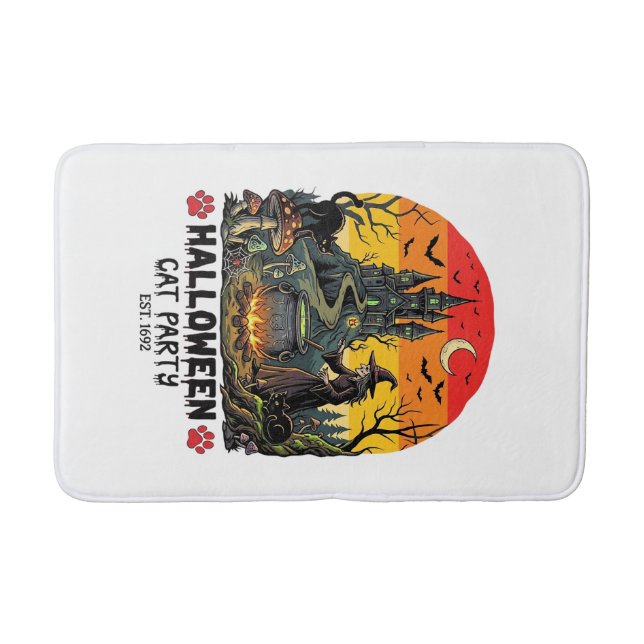 Halloween Cat Party Witch Cauldron Black Cats Haun Bath Mat (Front)