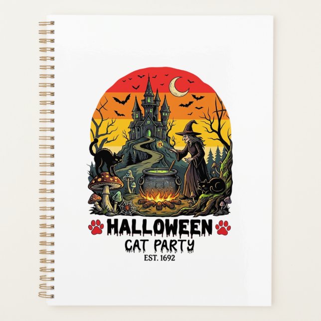 Halloween Cat Party Witch Cauldron Black Cats Haun Planner (Front)