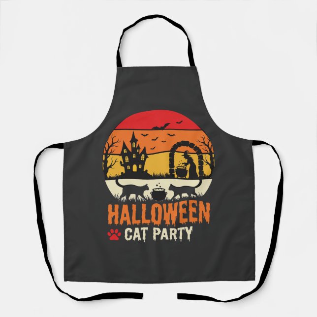 Halloween Cat Party Witch Cauldron Silhouette Desi Apron (Front)