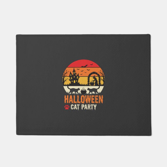 Halloween Cat Party Witch Cauldron Silhouette Desi Doormat (Front)