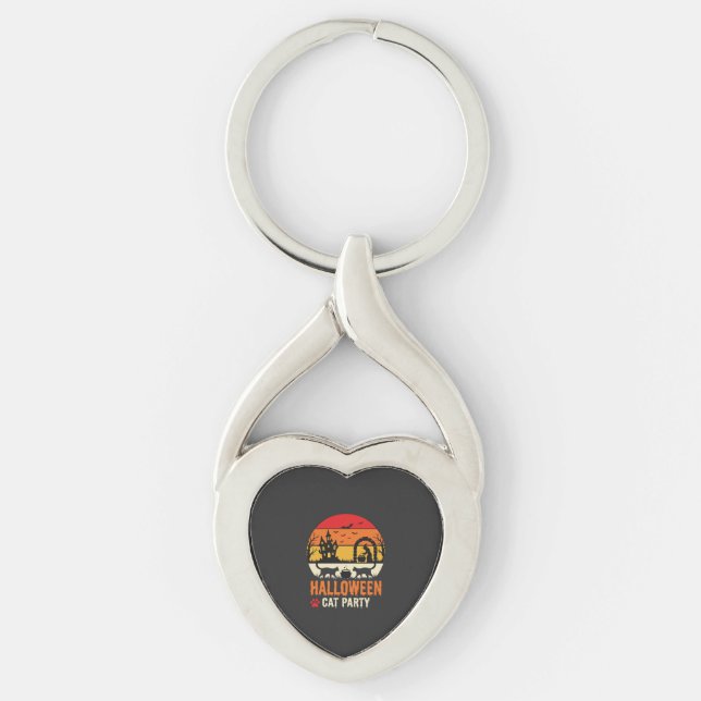 Halloween Cat Party Witch Cauldron Silhouette Desi Key Ring (Front)