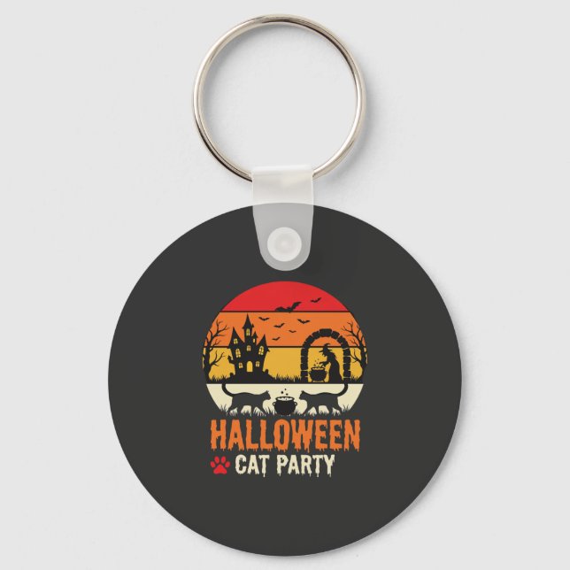 Halloween Cat Party Witch Cauldron Silhouette Desi Key Ring (Front)