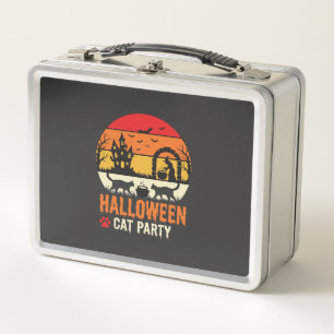 Halloween Cat Party Witch Cauldron Silhouette Desi Metal Lunch Box