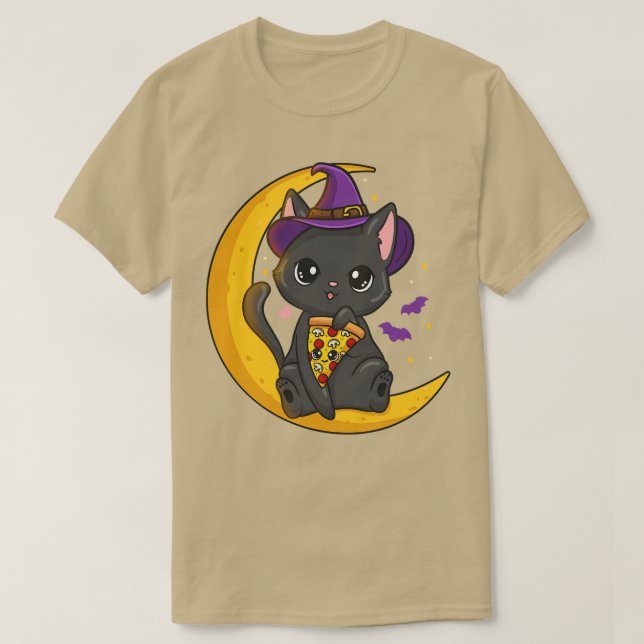 Halloween Cat Pizza T-Shirt (Design Front)