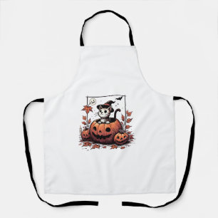 Halloween Cat Pumpkin Cute Spooky Fall Trick or Tr Apron