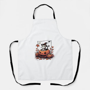 Halloween Cat Pumpkin Cute Spooky Fall Trick or Tr Apron