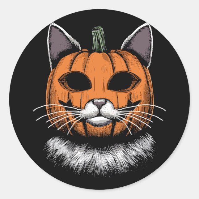 Halloween Cat, Pumpkin Face Classic Round Sticker (Front)