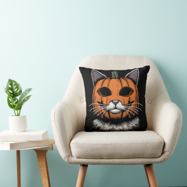 Halloween Cat, Pumpkin Face Cushion (Chair)