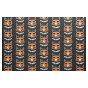 Halloween Cat, Pumpkin Face Fabric