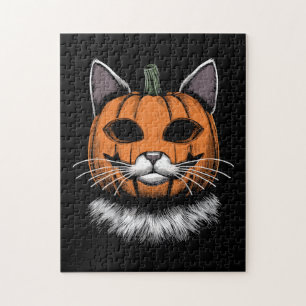 Halloween Cat, Pumpkin Face Jigsaw Puzzle