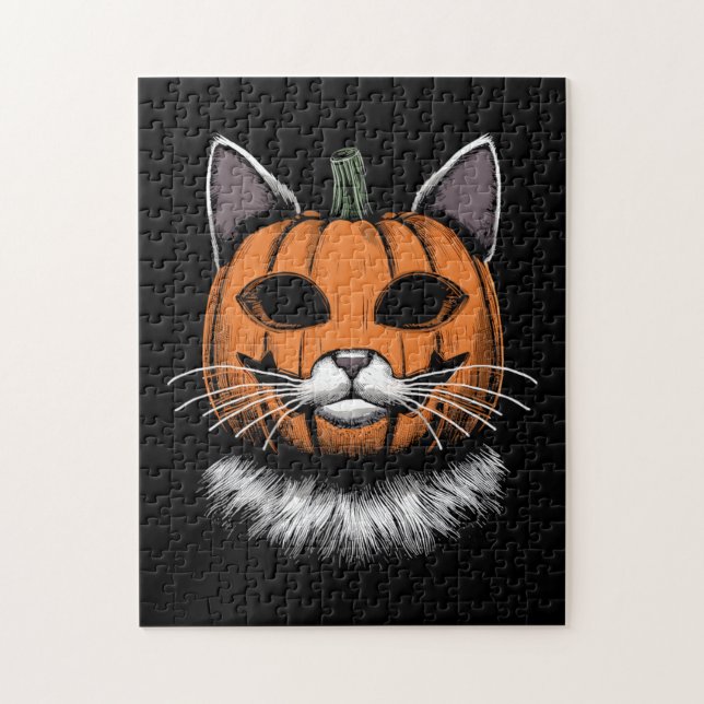 Halloween Cat, Pumpkin Face Jigsaw Puzzle (Vertical)