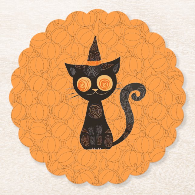 Halloween/cat/pumpkin/fall  paper coaster (Front)