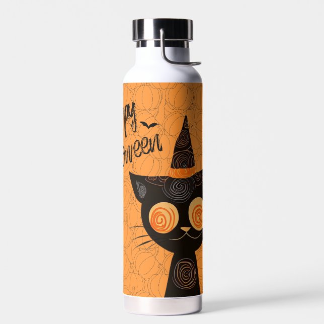 Halloween/cat/pumpkin/fall  water bottle (Left)