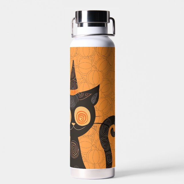 Halloween/cat/pumpkin/fall  water bottle (Back)