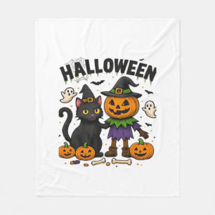 Halloween Cat & Pumpkin Friends  Cute Spooky Shirt Fleece Blanket