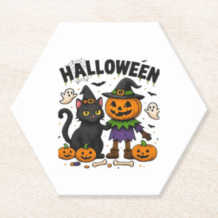 Halloween Cat & Pumpkin Friends  Cute Spooky Shirt Paper Coaster