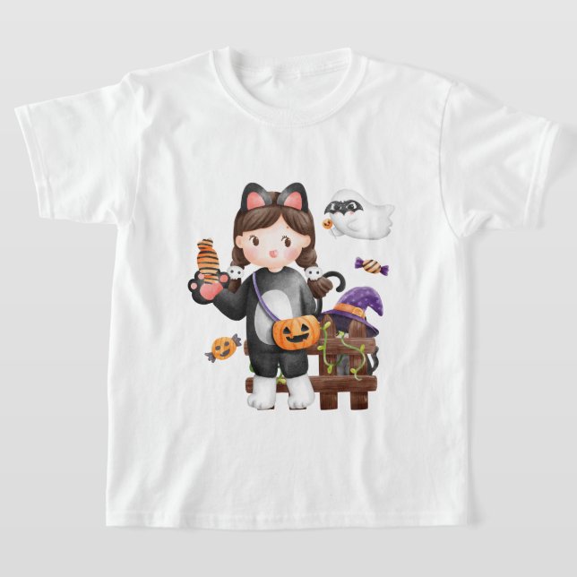 Halloween Cat Pumpkin  kids boo  T-Shirt (Laydown)