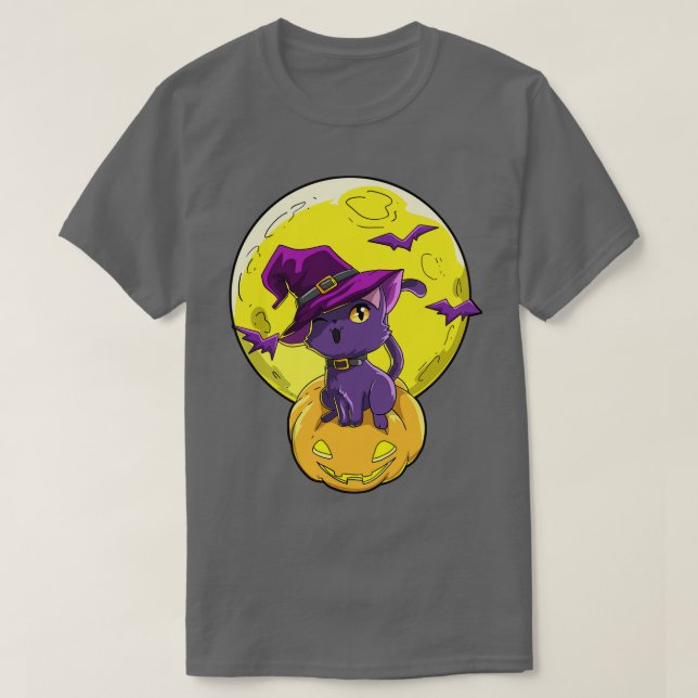 Halloween Cat Pumpkin Moon T-Shirt (Design Front)