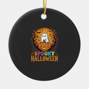 Halloween Cat Pumpkin Moon Vintage Design Ceramic Tree Decoration