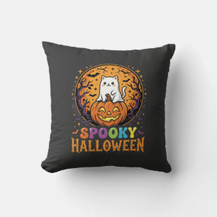 Halloween Cat Pumpkin Moon Vintage Design Cushion