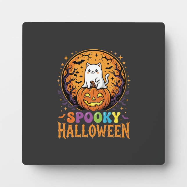Halloween Cat Pumpkin Moon Vintage Design Plaque (Front)
