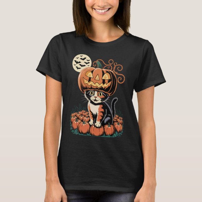 Halloween Cat Pumpkin T-Shirt (Front)